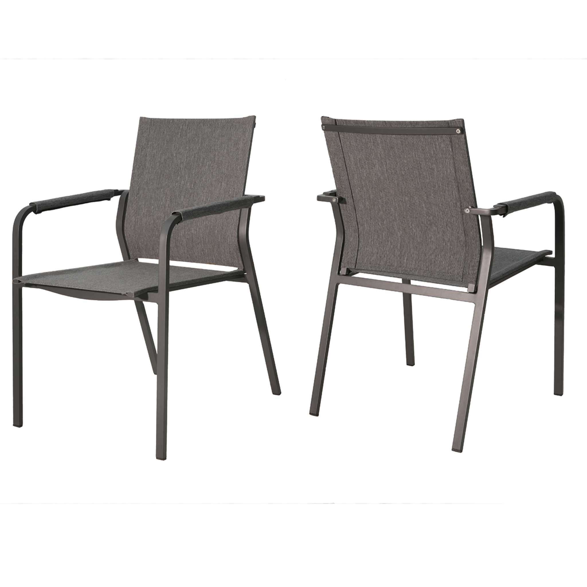 Sitmobilia Stuhl Denia Black - Moderner Gartenstuhl mit Armlehnen und Textilbespannung in Grau