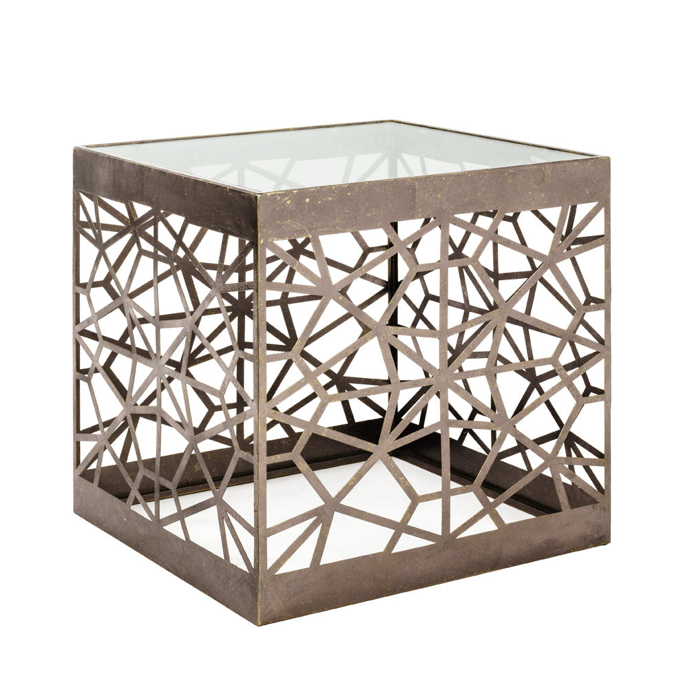 HAKU Möbel Beistelltisch aus Metall mit Glas in Kupfer 50 x 50 x 50 cm