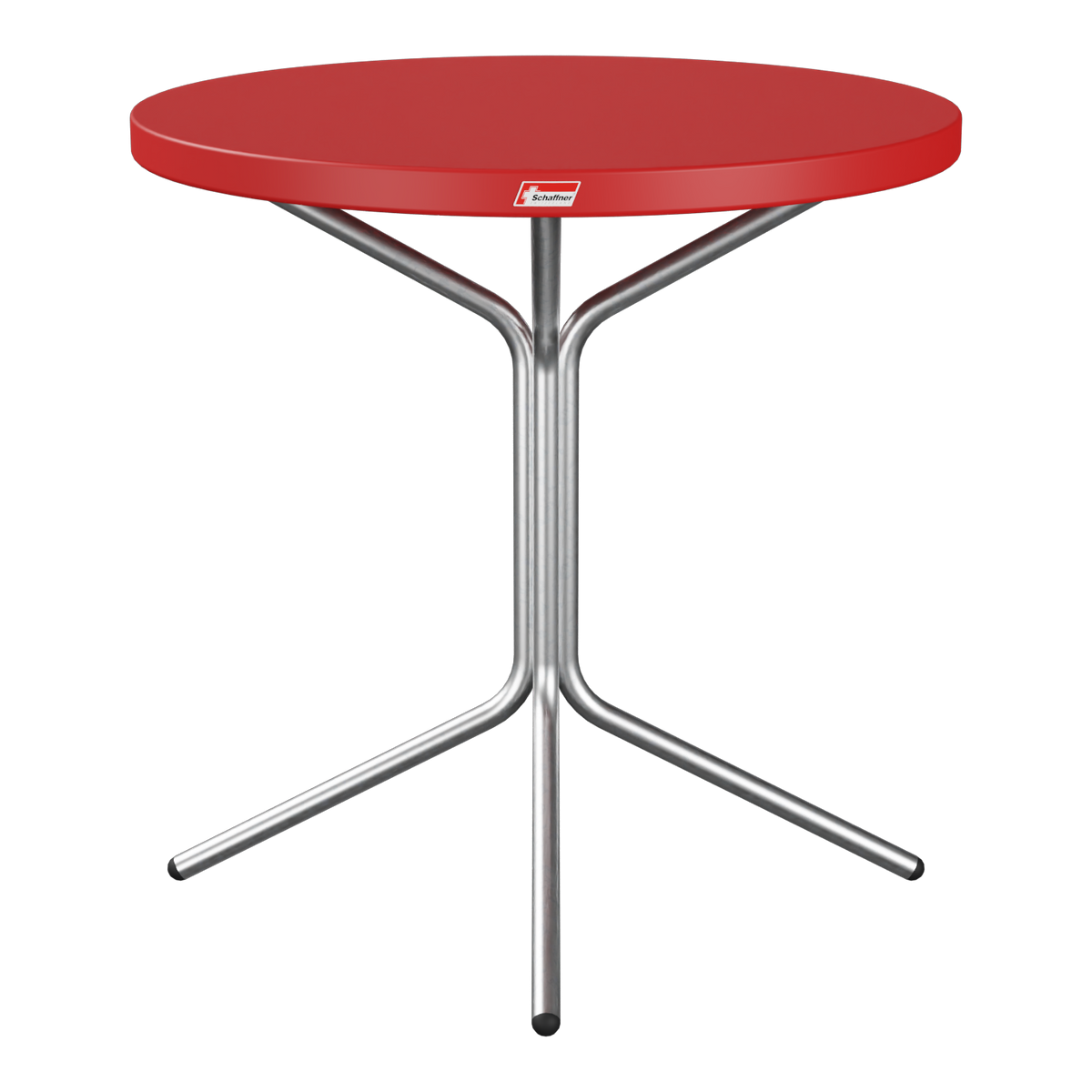 Roter Bistrotisch mit Metallfuß, Gartentisch rund, stabiler Stehtisch für Balkon und Terrasse.