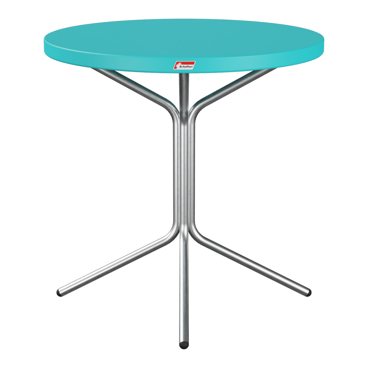 Stehtisch mit türkisblauer Tischplatte und Metallfuß - moderner Bistrotisch für Innen- und Außenbereich