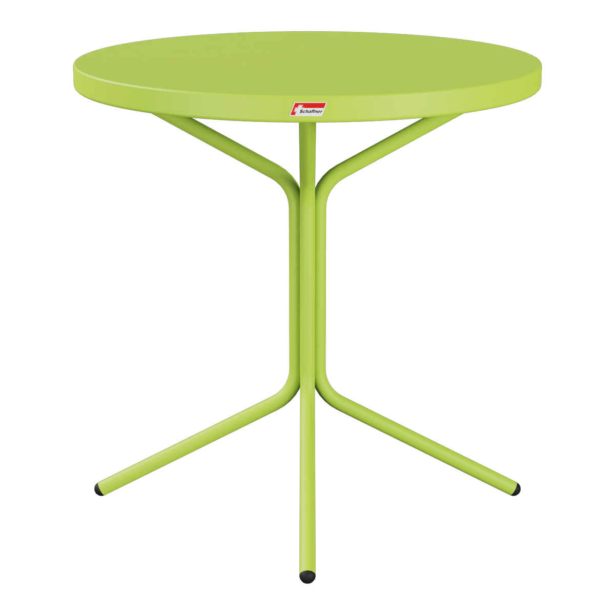 Grüner runder Bistro-Stehtisch mit Metallgestell, modernes Design für Balkon und Garten.
