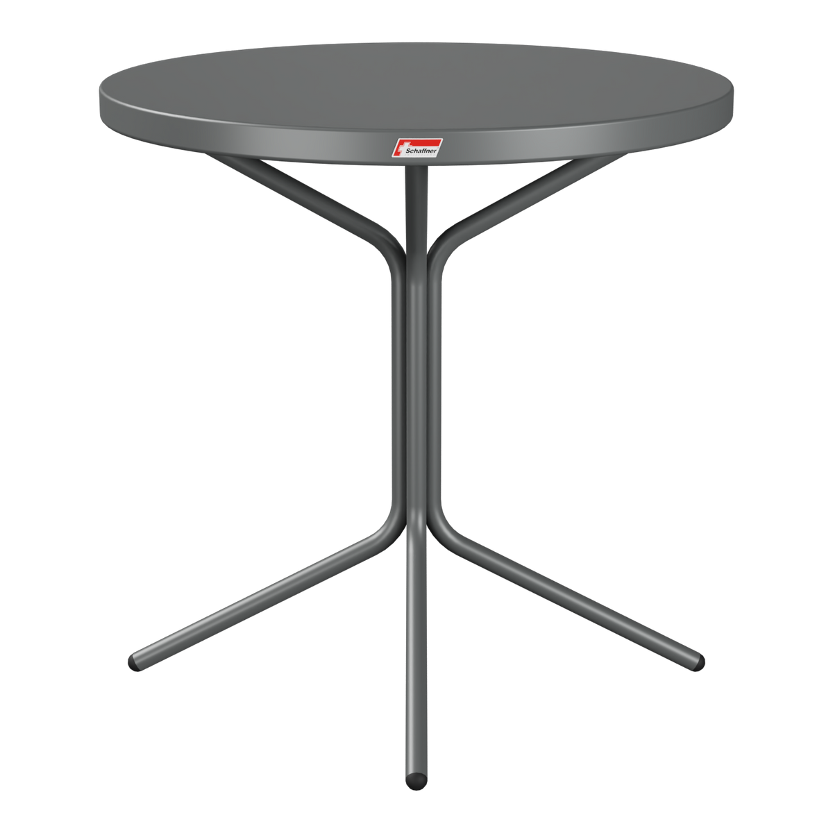 Rundes Bistro-Stehtisch mit schwarzem Gestell und grauer Tischplatte - moderner Gartentisch