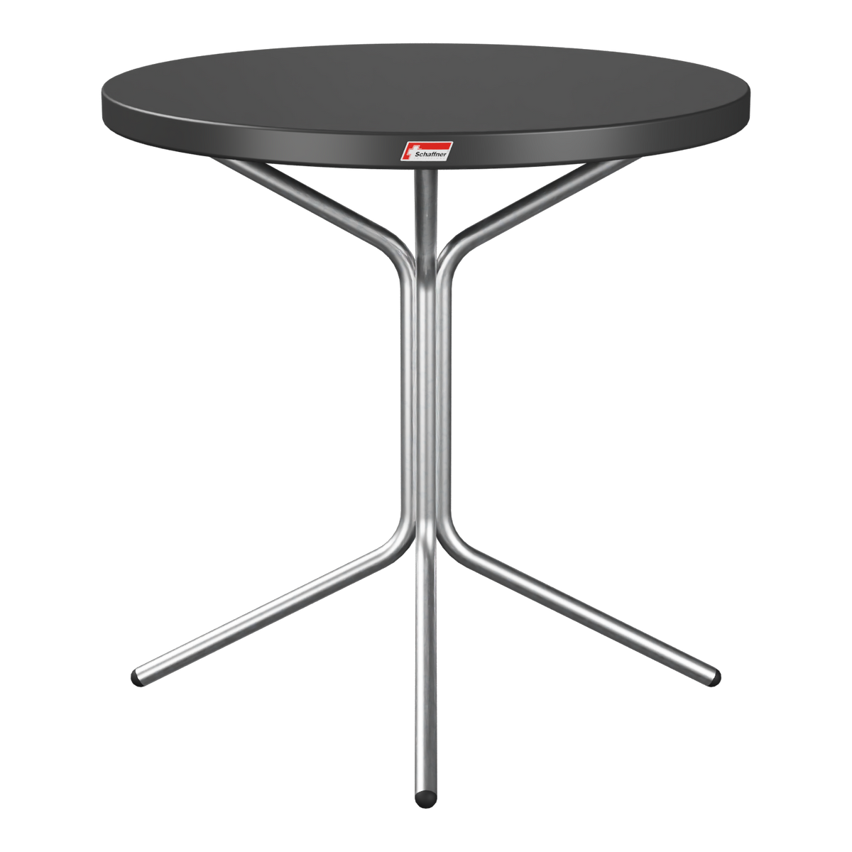 Bistrotisch rund mit schwarzer Tischplatte und Metallfuß - moderner Stehtisch für Innen und Außen.