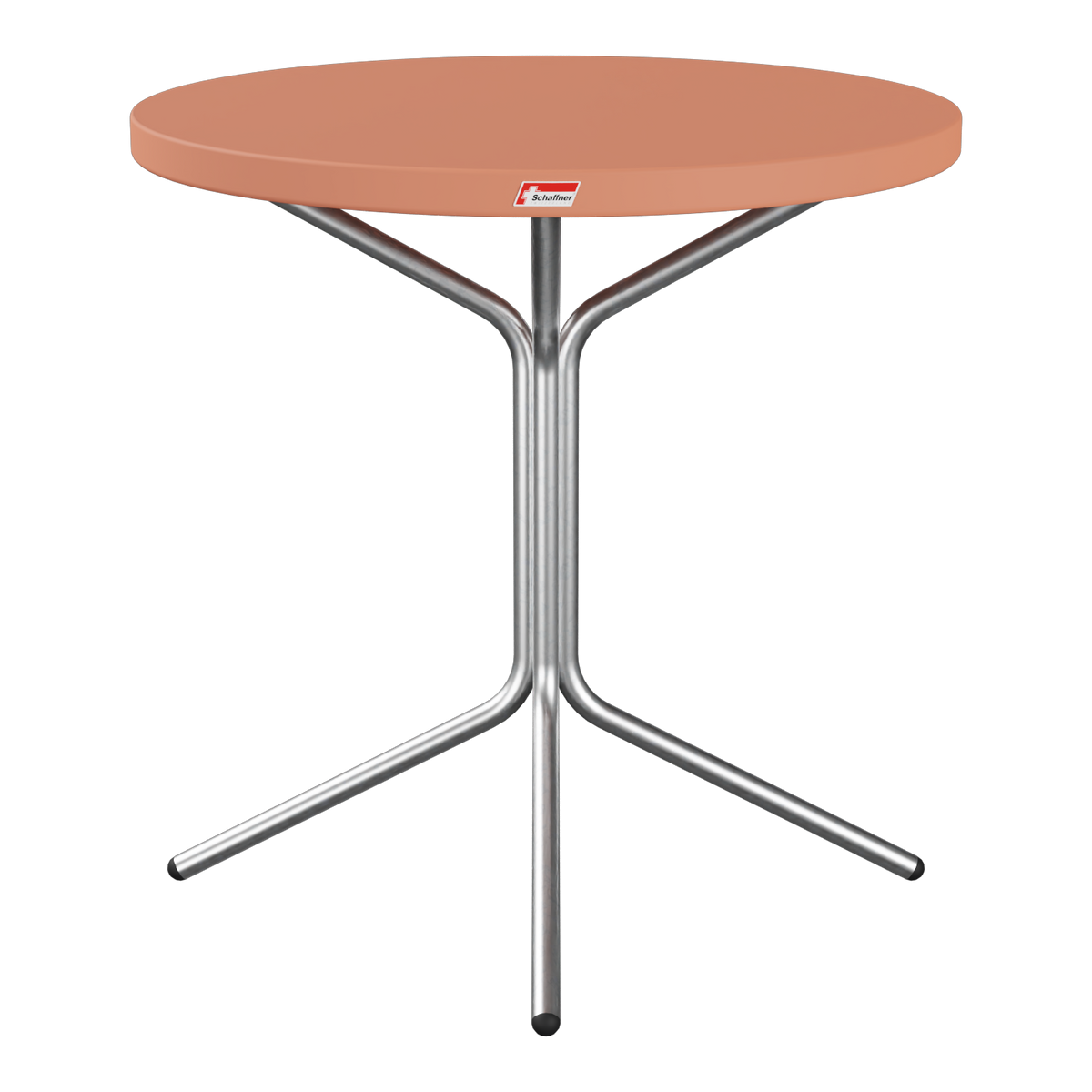 Bistrotisch mit runder terracotta Tischplatte und Metallgestell, 70cm Durchmesser, klappbar