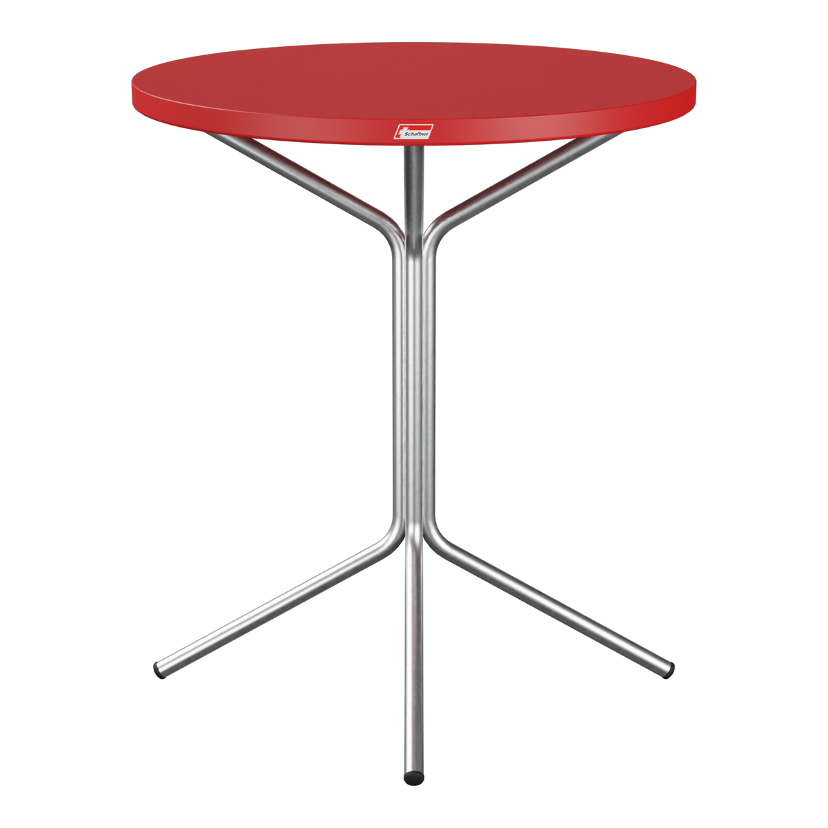 Roter Stehtisch mit Metallgestell, eleganter Bistrotisch für Innen- und Außenbereich, moderne Tischkultur.
