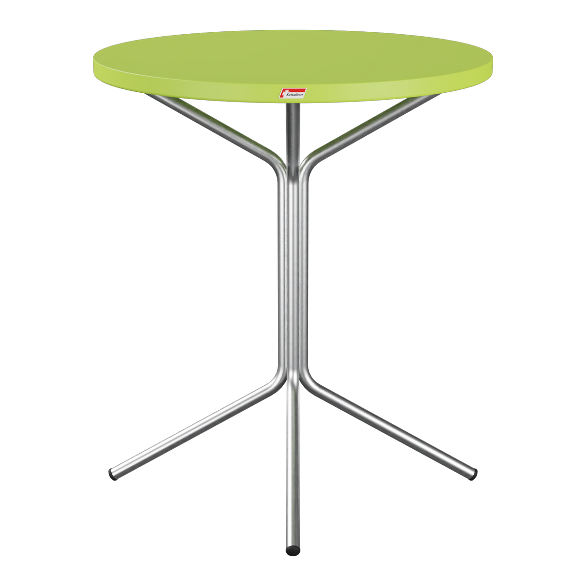 Grüner runder Stehtisch mit Metallgestell, moderner Bistrotisch für Innen- und Außenbereich