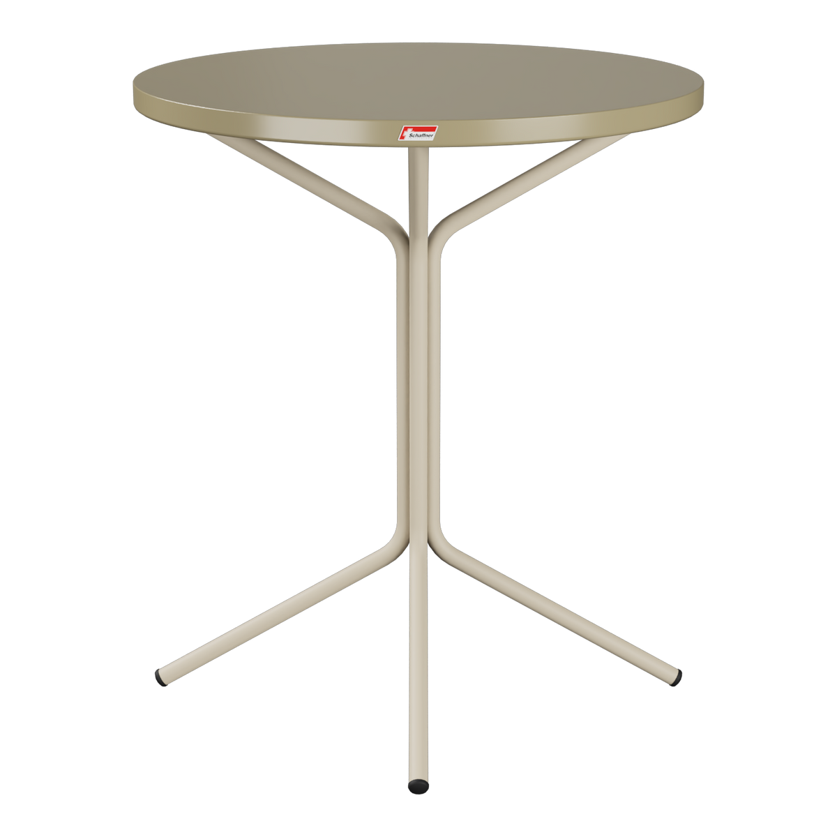 Bistrotisch rund mit Dreibein-Gestell, moderner Stehtisch für Innen und Außen, beige.