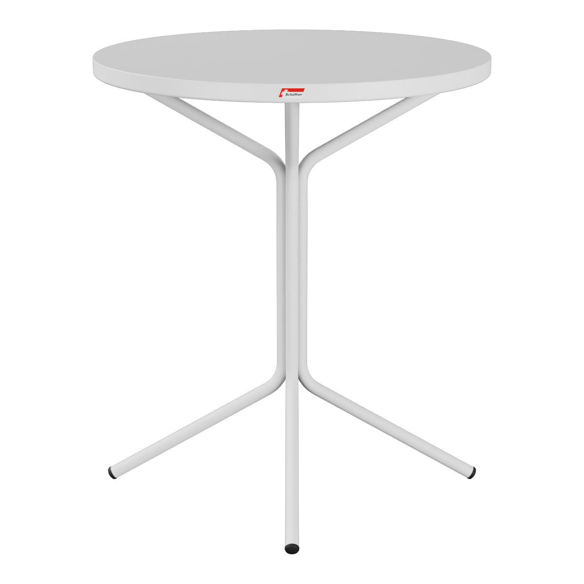 Bistrotisch rund mit Dreibein-Gestell in Weiß, moderner Stehtisch für Innen und Außen.