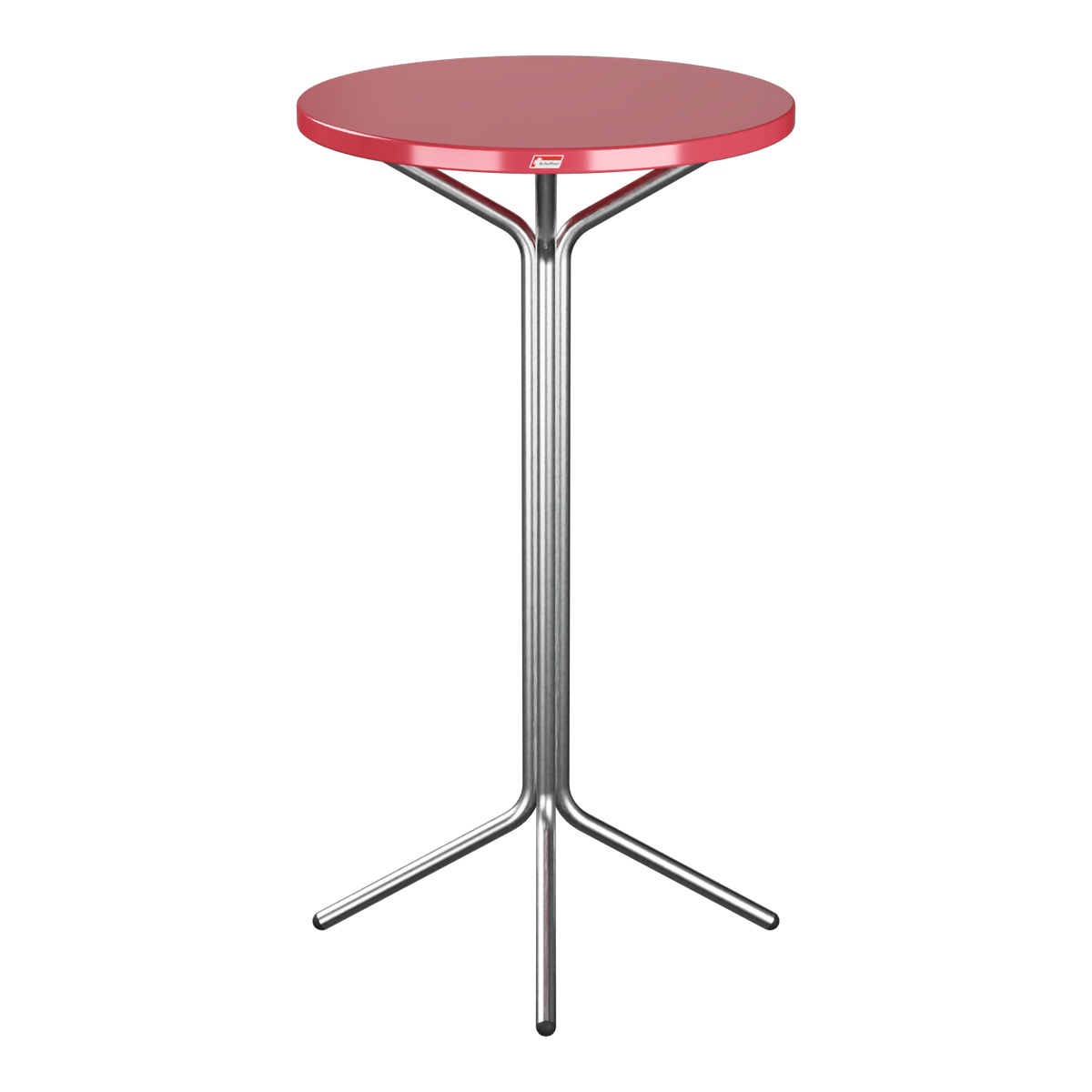 Hoher Stehtisch mit roter Tischplatte und Metallgestell, moderne Bistro-Tischleuchte für Bars und Cafés.