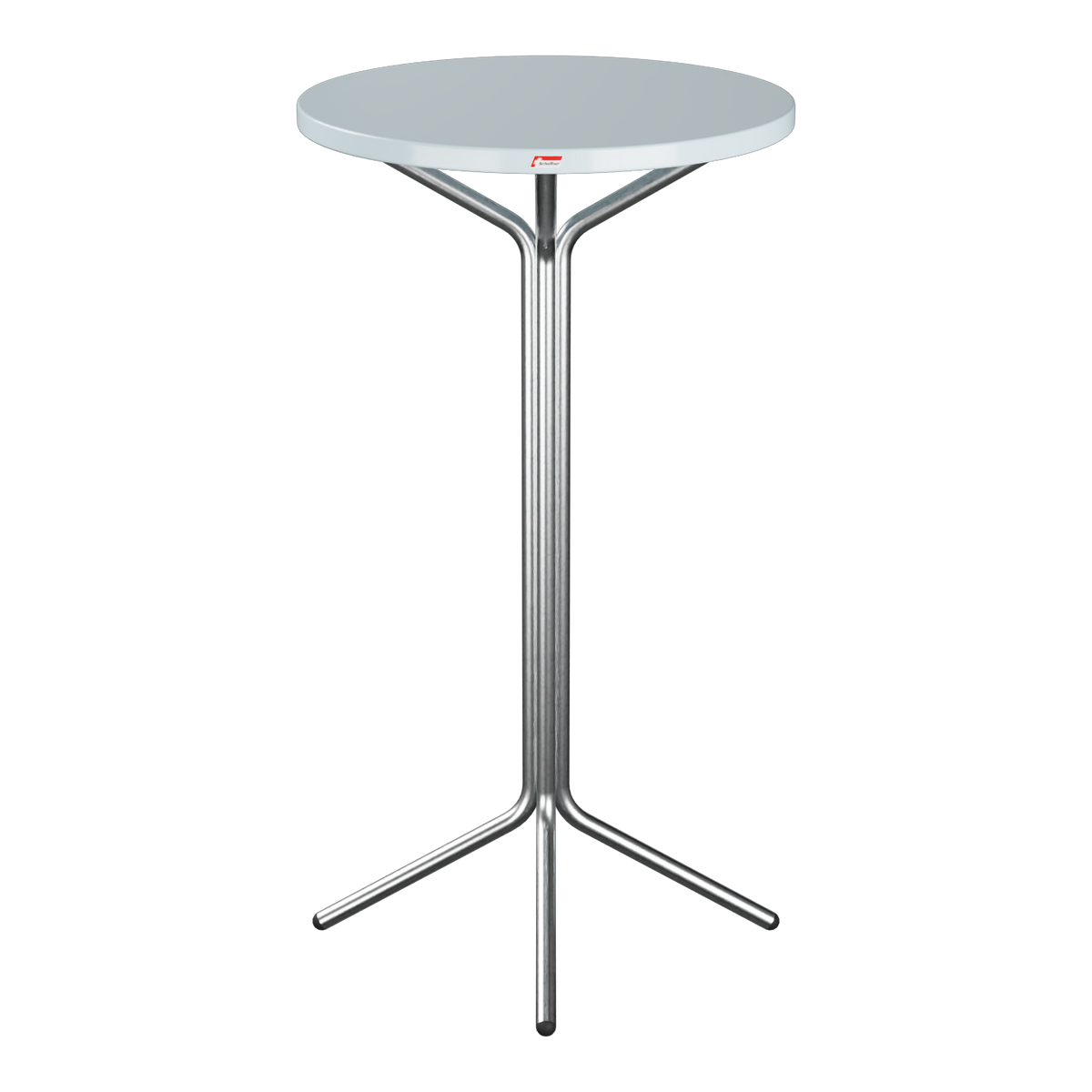 Stehtisch mit grauer Platte, Chromgestell und Dreibein-Standfuß - modernes Design