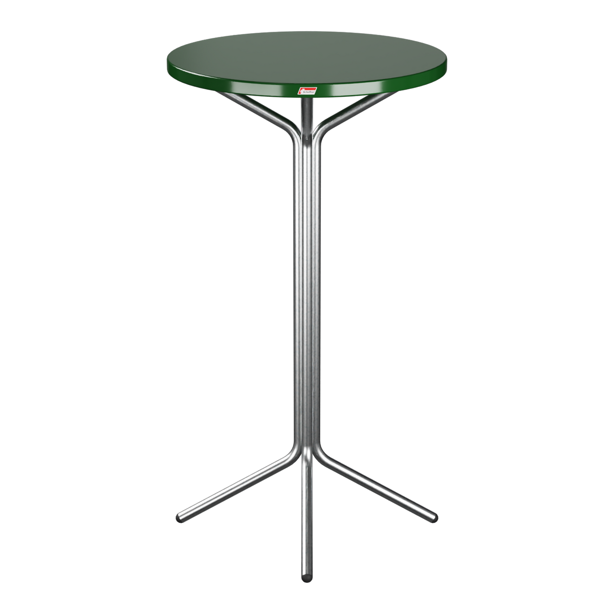 Stehtisch mit grüner Glasplatte und verchromtem Metallgestell, modernes Design, Bistrotisch