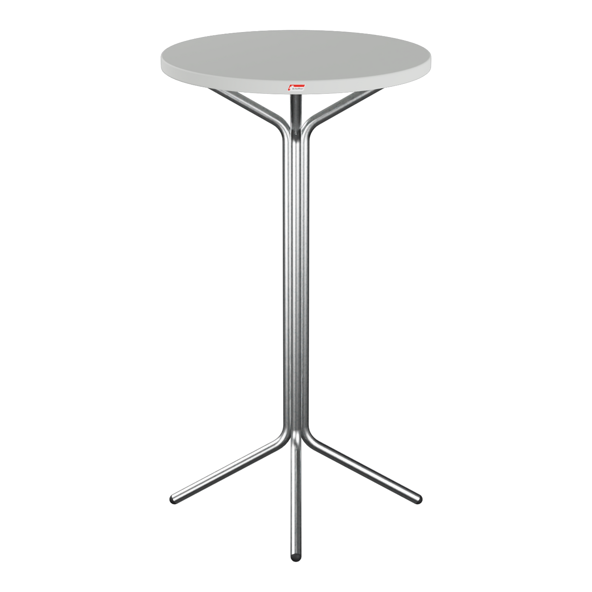 Stehtisch grau mit Metallgestell, modernes Design, platzsparend für Büro und Gastro.