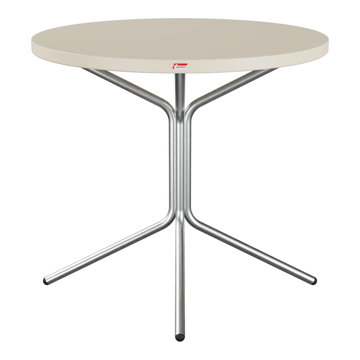 Bistrotisch rund mit Metallgestell, beige Tischplatte, modernes Design für Innen- und Außenbereich