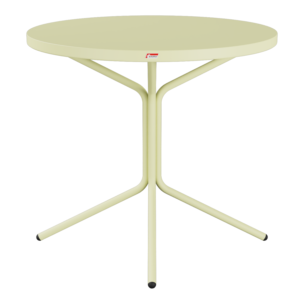 Runder Bistro-Tisch creme mit drei Beinen, modernes Design, ideal für Balkon und Terrasse.