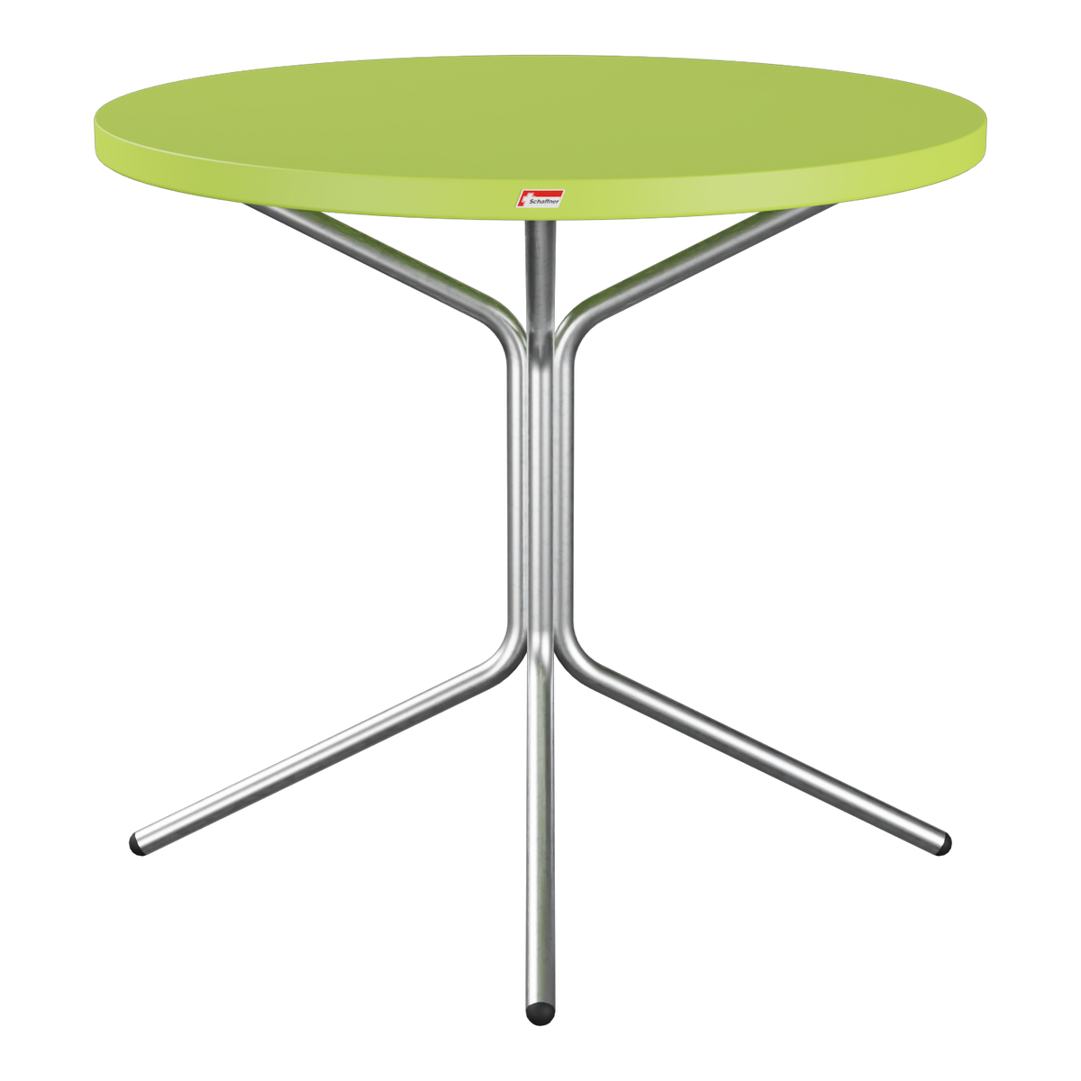 Grüner runder Bistrotisch mit Metallgestell - moderner Stehtisch für Innen- und Außenbereiche.
