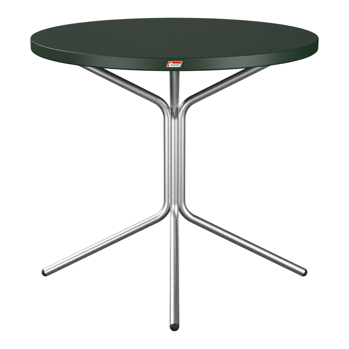 Rundes Bistro-Tischchen mit grüner Tischplatte und Metallgestell aus Aluminium, modernes Design für Balkon und Terrasse.