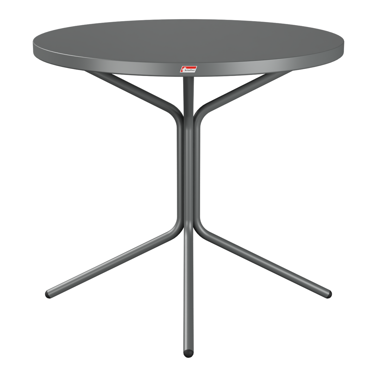 Runder Campingtisch mit Stahlgestell und grauer Tischplatte, klappbar und robust