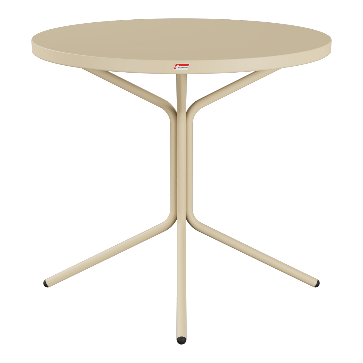 Bistrotisch rund, creme, drei Beine, modernes Design, Schweizer Möbel für Innen- und Außenbereich