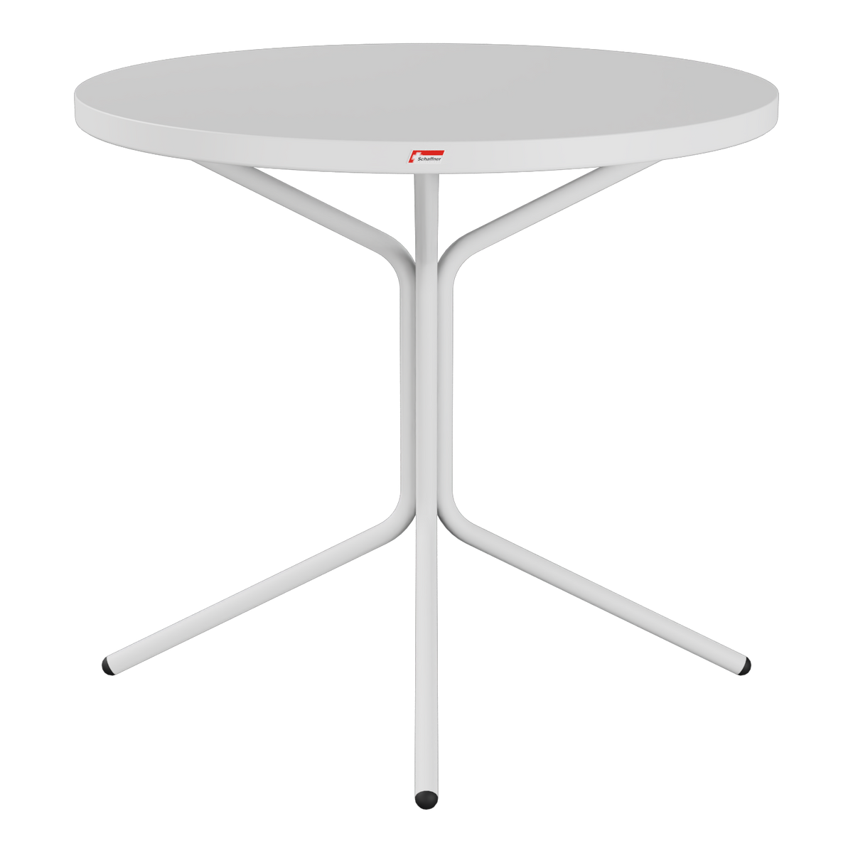 Weißer runder Bistrotisch mit Dreibein-Gestell, modernes Design, platzsparend, ideal für Balkon und Terrasse.