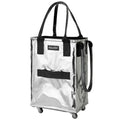 Hulken Einkaufswagen transparent mit schwarzen Henkeln und Rollen, modernes Design für Möbeltransport.