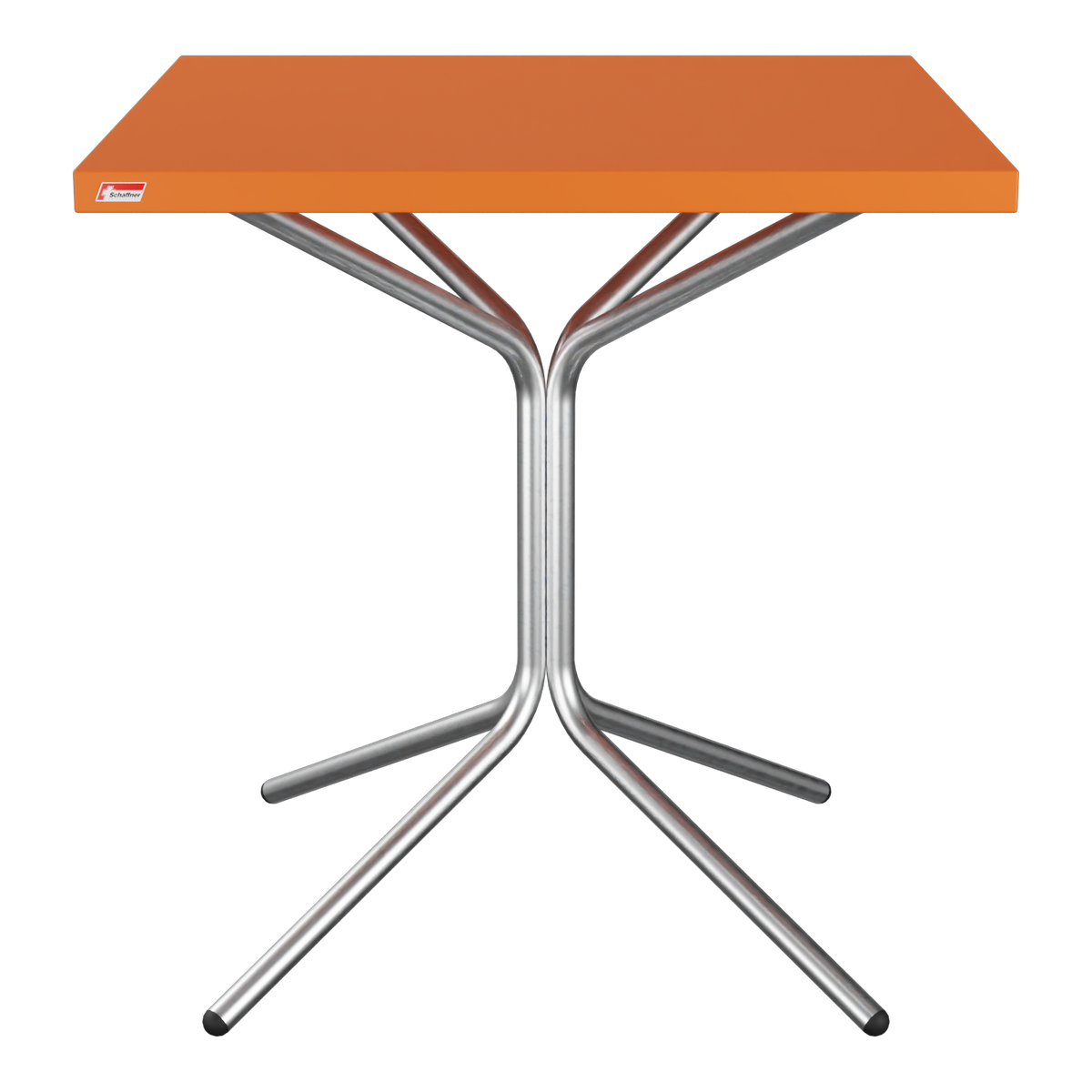 Klappbarer Campingtisch mit orangener Tischplatte und metallgestell - tragbar und platzsparend