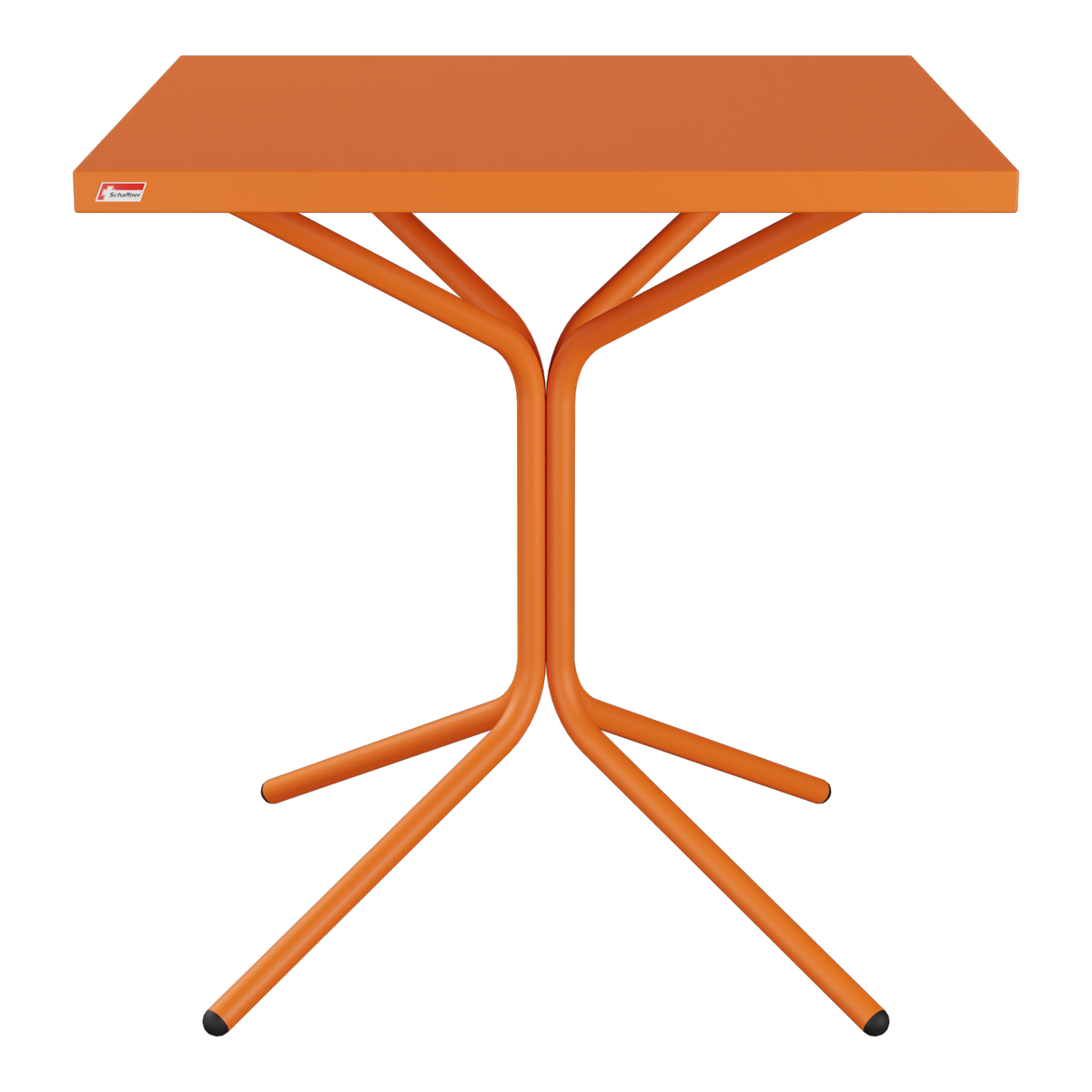 Orangener Klapptisch mit Metallgestell - moderner Campingtisch platzsparend