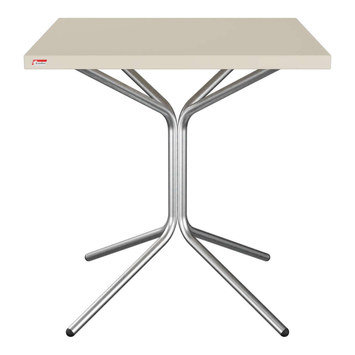 Kompakter Klapptisch mit Metallgestell und beiger Tischplatte für Balkon und Terrasse