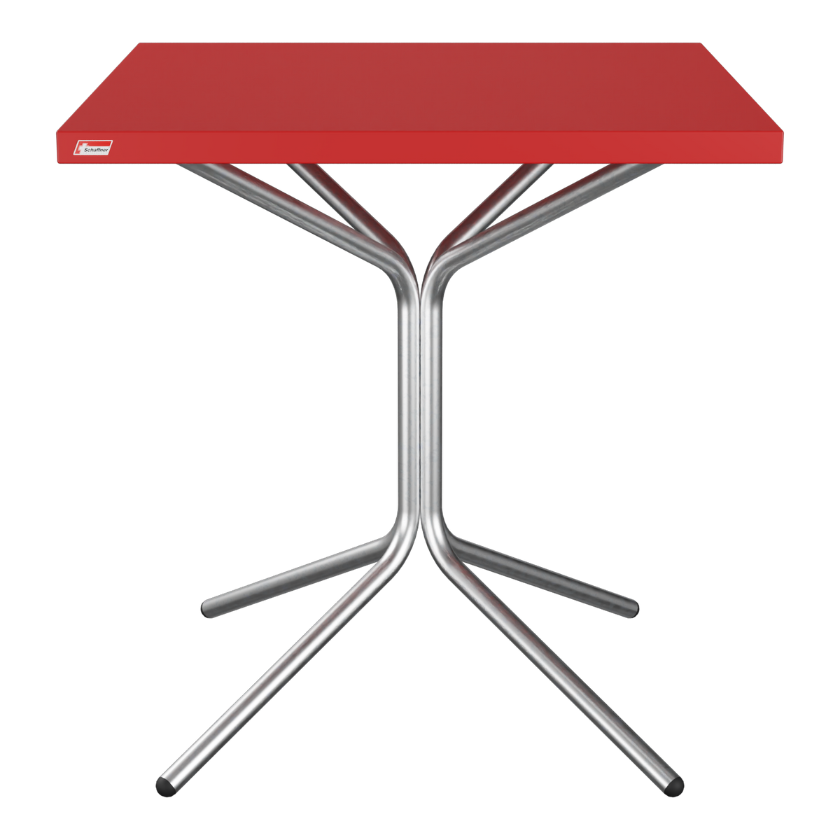 Tragbarer Campingtisch mit roter Tischplatte und zusammenklappbarem Metallgestell für Outdoor