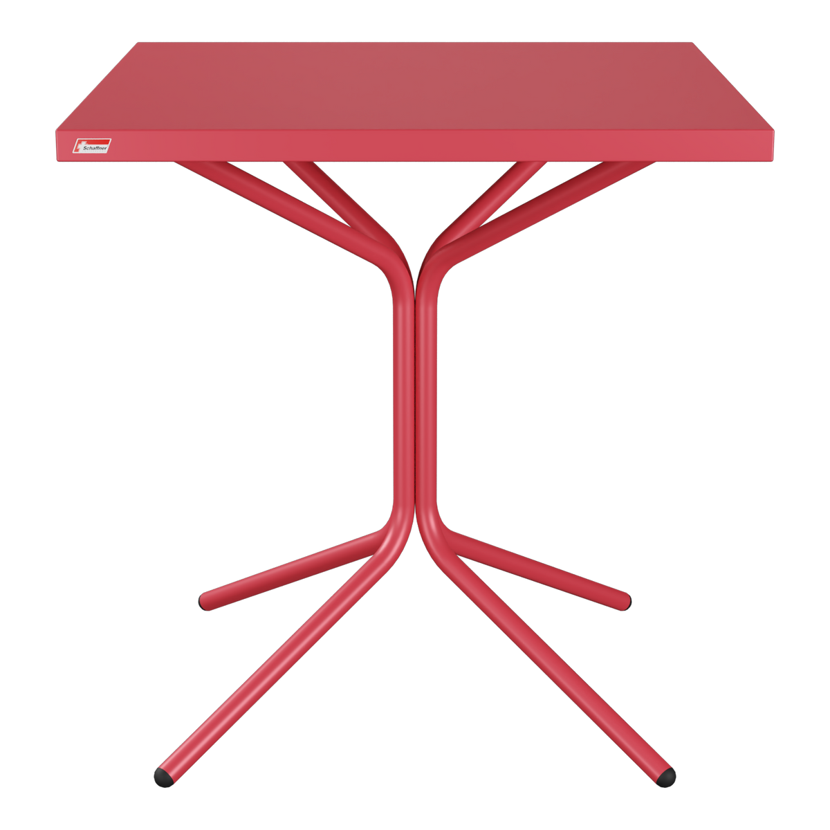 Roter Campingtisch mit Stahlgestell und quadratischer Tischplatte, klappbar und tragbar für Outdoor.