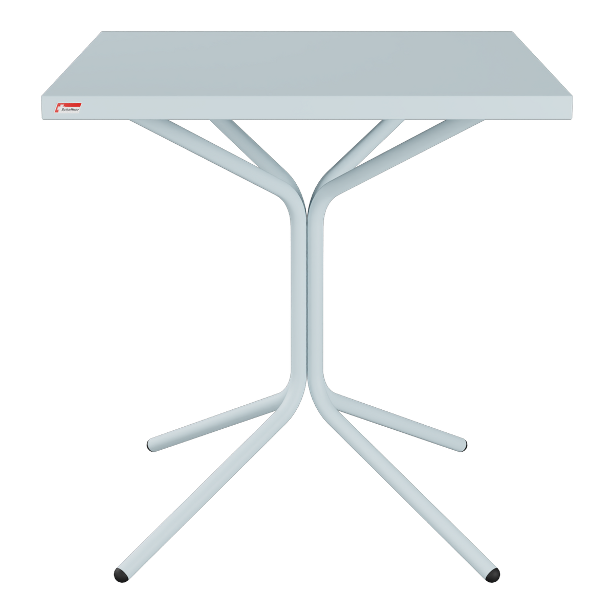 Klappbarer Gartentisch mit grauer Tischplatte und stabilem Dreibein-Gestell, ideal für Balkon und Terrasse.