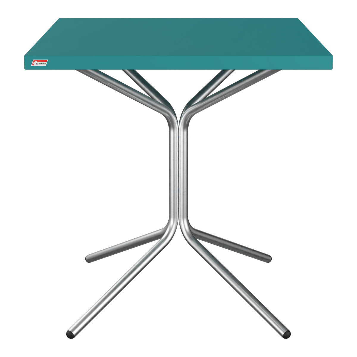 Kompakter Klapptisch mit Stahlgestell und grüner Tischplatte, ideal für Camping und Garten.