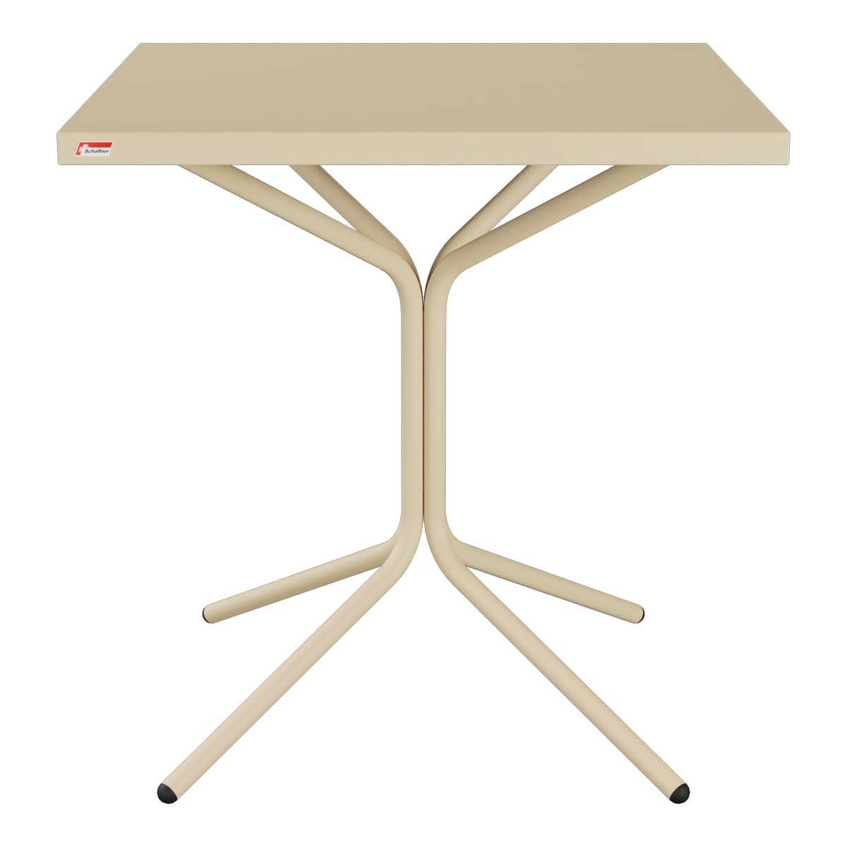 Klappbarer Bistro-Tisch mit beigefarbenem Gestell und rechteckiger Tischplatte von oben.