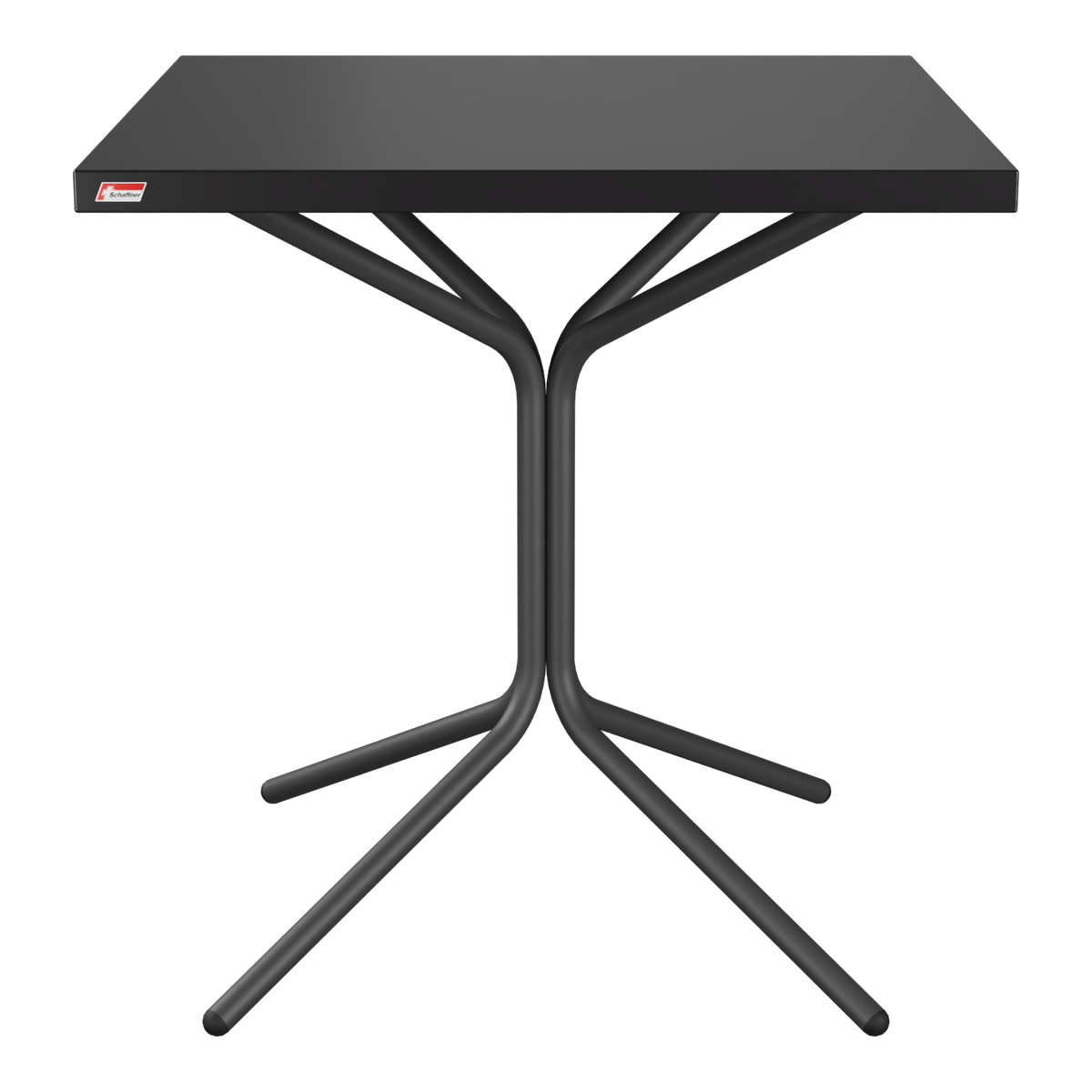 Kompakter Klapptisch mit Metallgestell und rechteckiger Platte in Schwarz, ideal für Balkon und Terrasse.