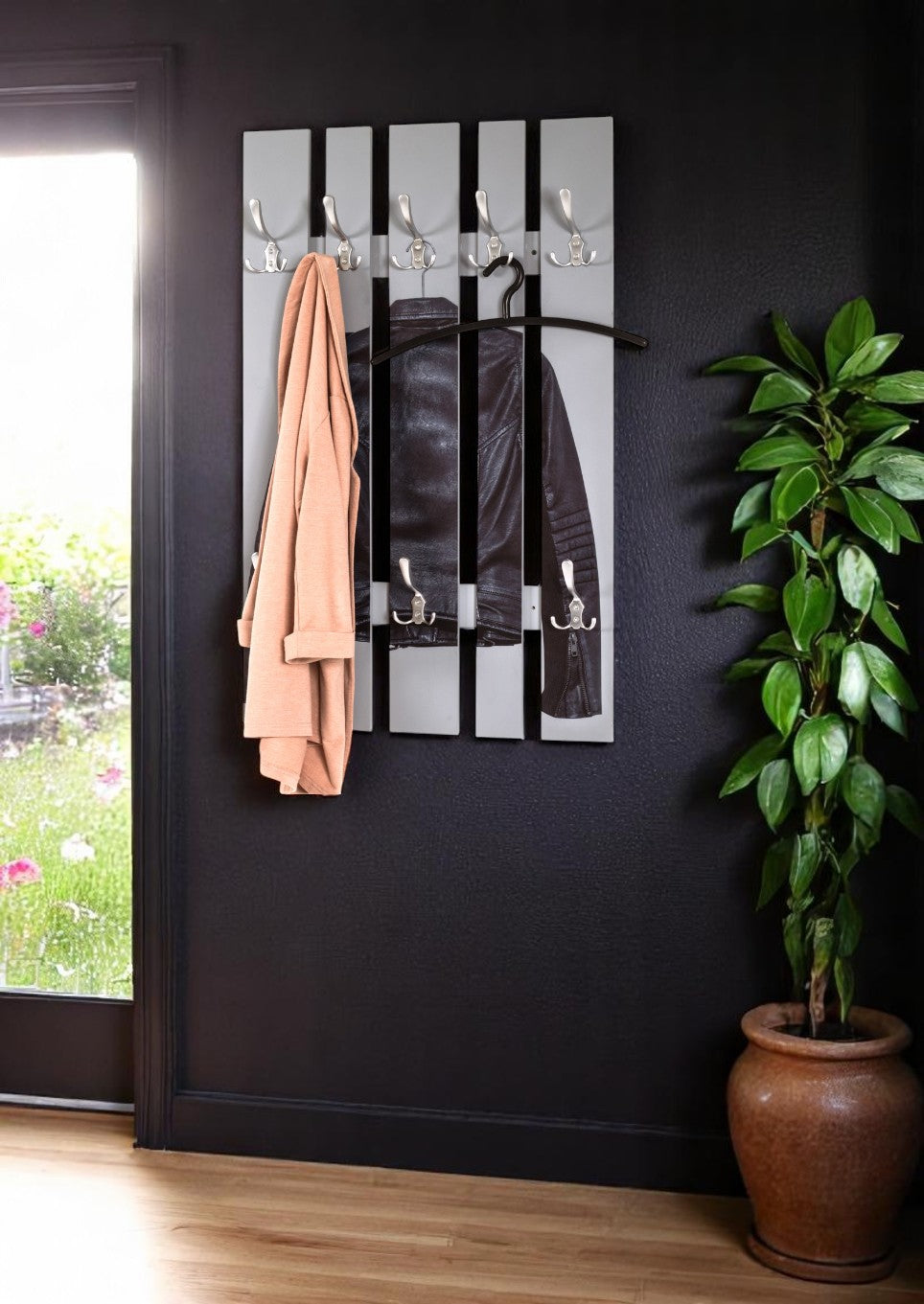 HAKU Möbel Wandgarderobe aus MDF Motiv Mode in Grau B 40-65 cm H 100 cm, 65 x 9 cm, H 100 cm