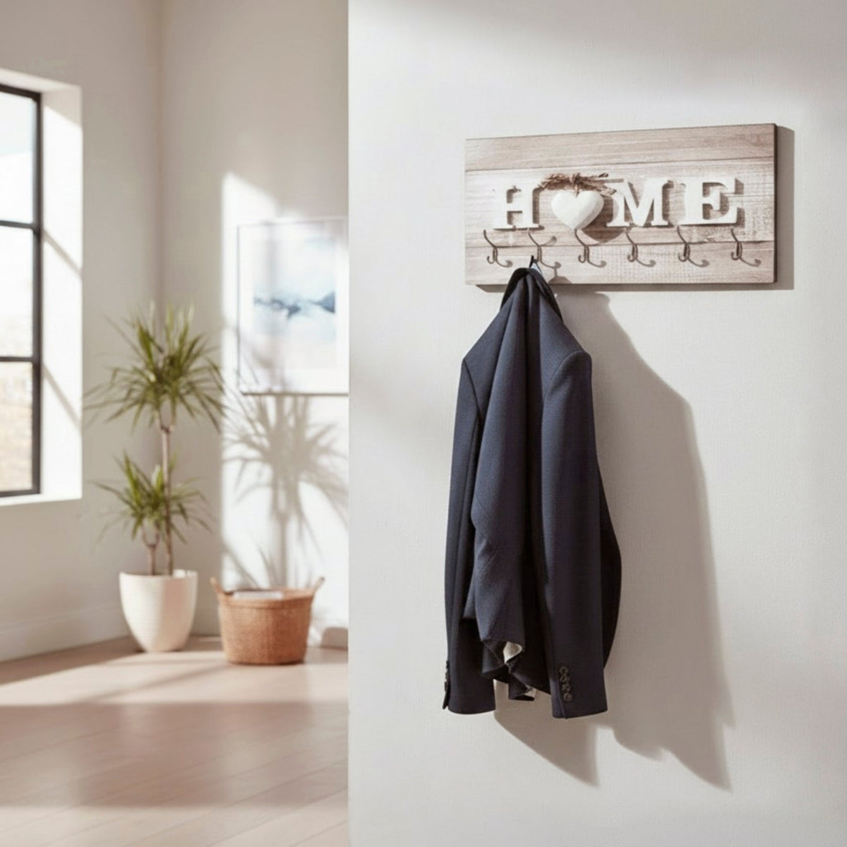 HAKU Möbel Wandgarderobe aus MDF Motiv Schriftzug in Beige 90 x 8 x 40 cm