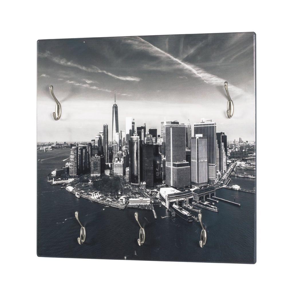 HAKU Möbel Wandgarderobe aus MDF Motiv Skyline in Braun