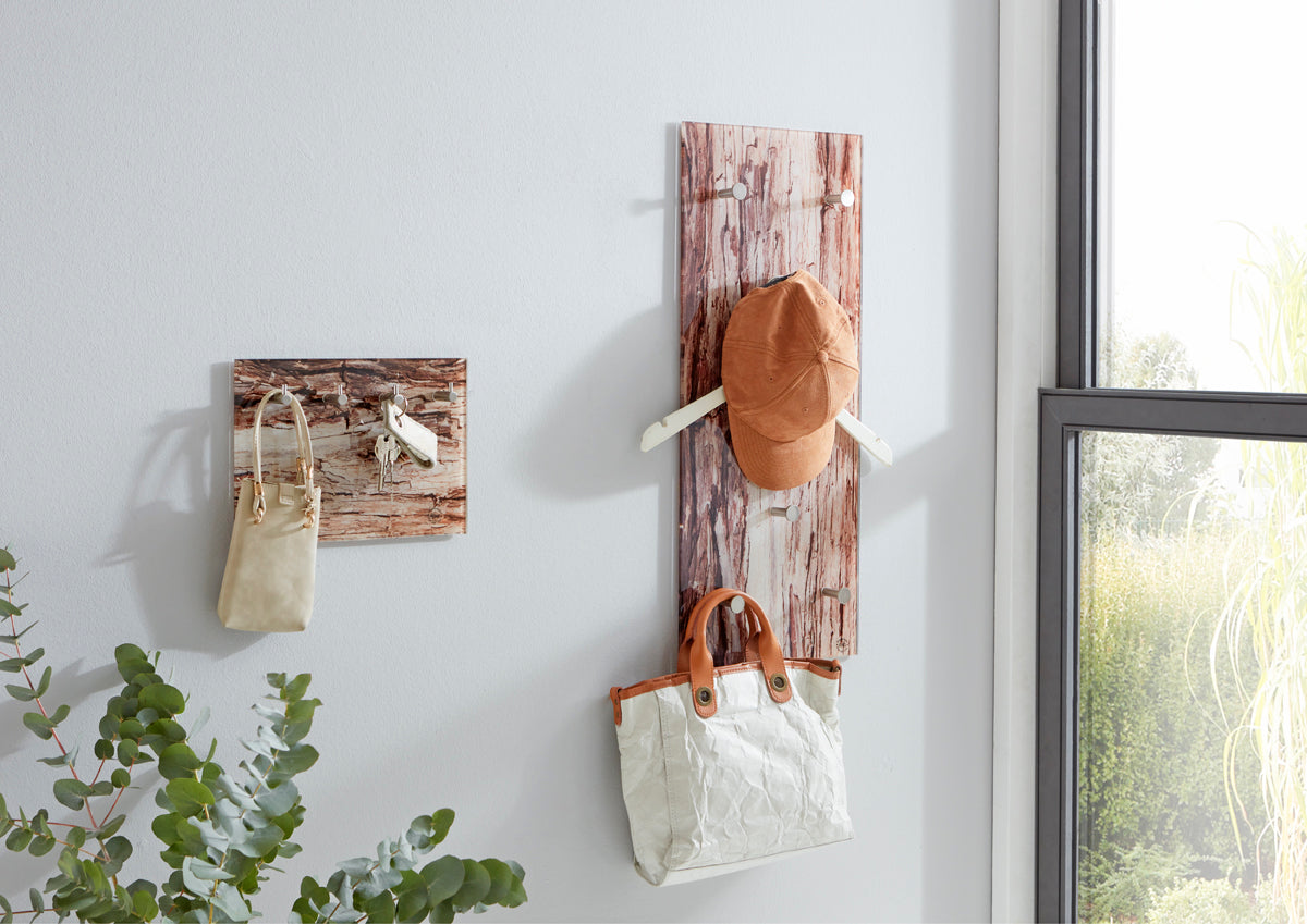 HAKU Möbel Wandgarderobe aus Glas Motiv Baumscheibe in Braun