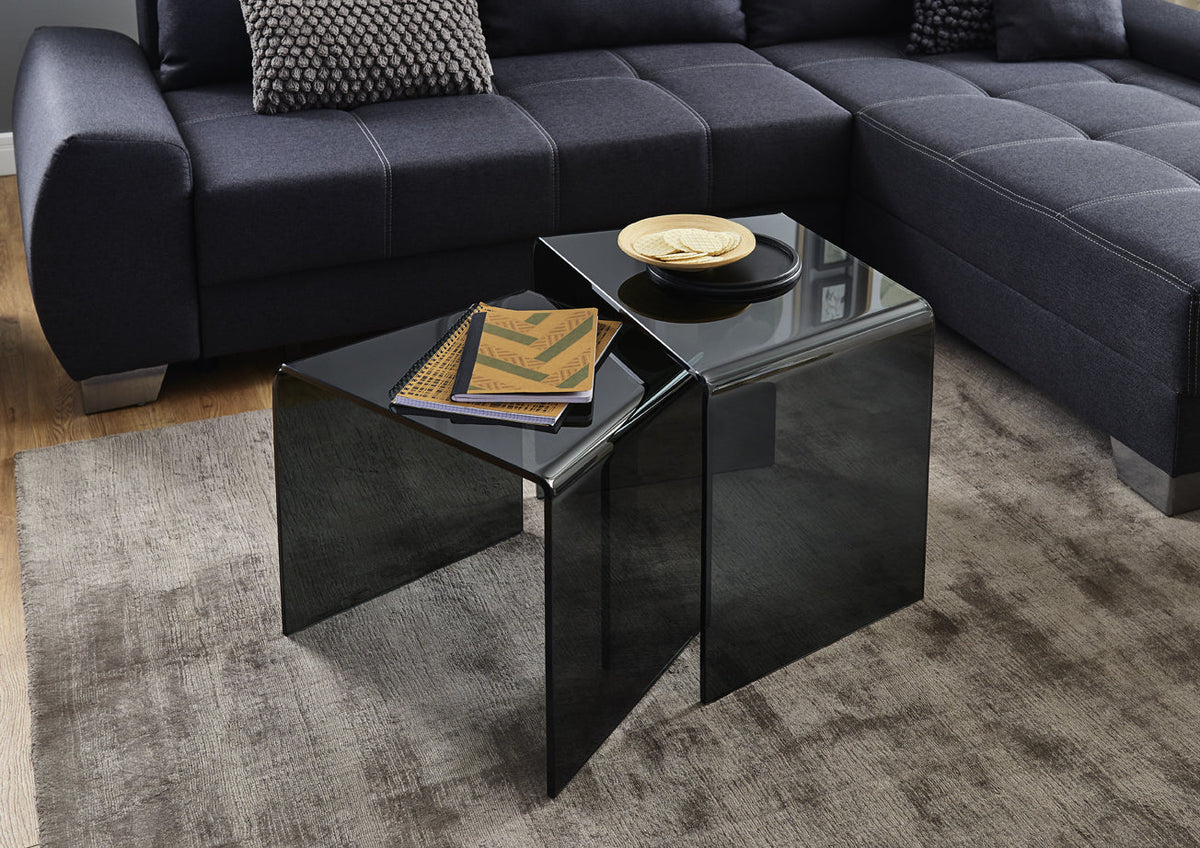 HAKU Möbel Beistelltisch aus Glas Wangengestell in Grau, 52 x 40 cm, H 41 cm