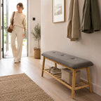 HAKU Möbel Schuhbank aus Textil mit Bambus in Grau B 60-100 cm H 44 cm, 100 x 30 cm, H 44 cm