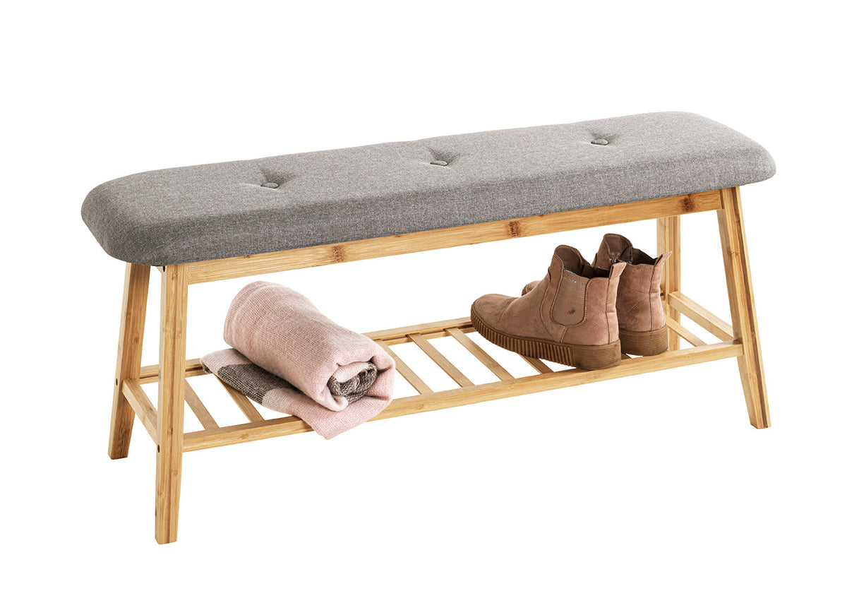 HAKU Möbel Schuhbank aus Textil mit Bambus in Grau B 60-100 cm H 44 cm, 100 x 30 cm, H 44 cm