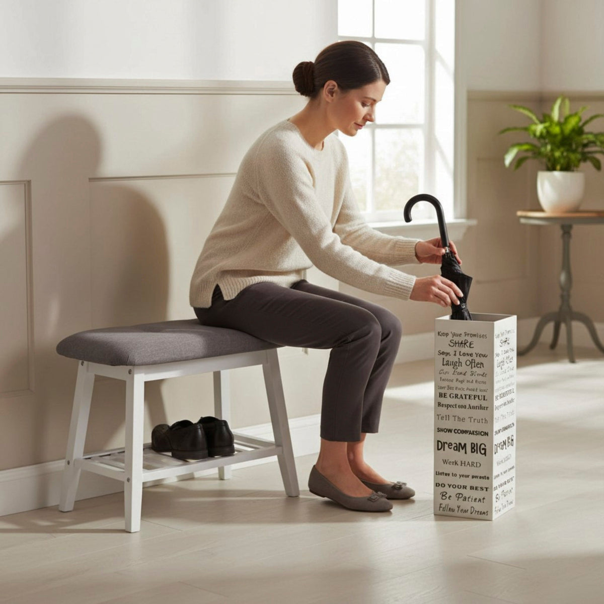 HAKU Möbel Schuhbank aus Textil mit Bambus in Grau B 60-100 cm H 44 cm, 60 x 30 cm, H 44 cm
