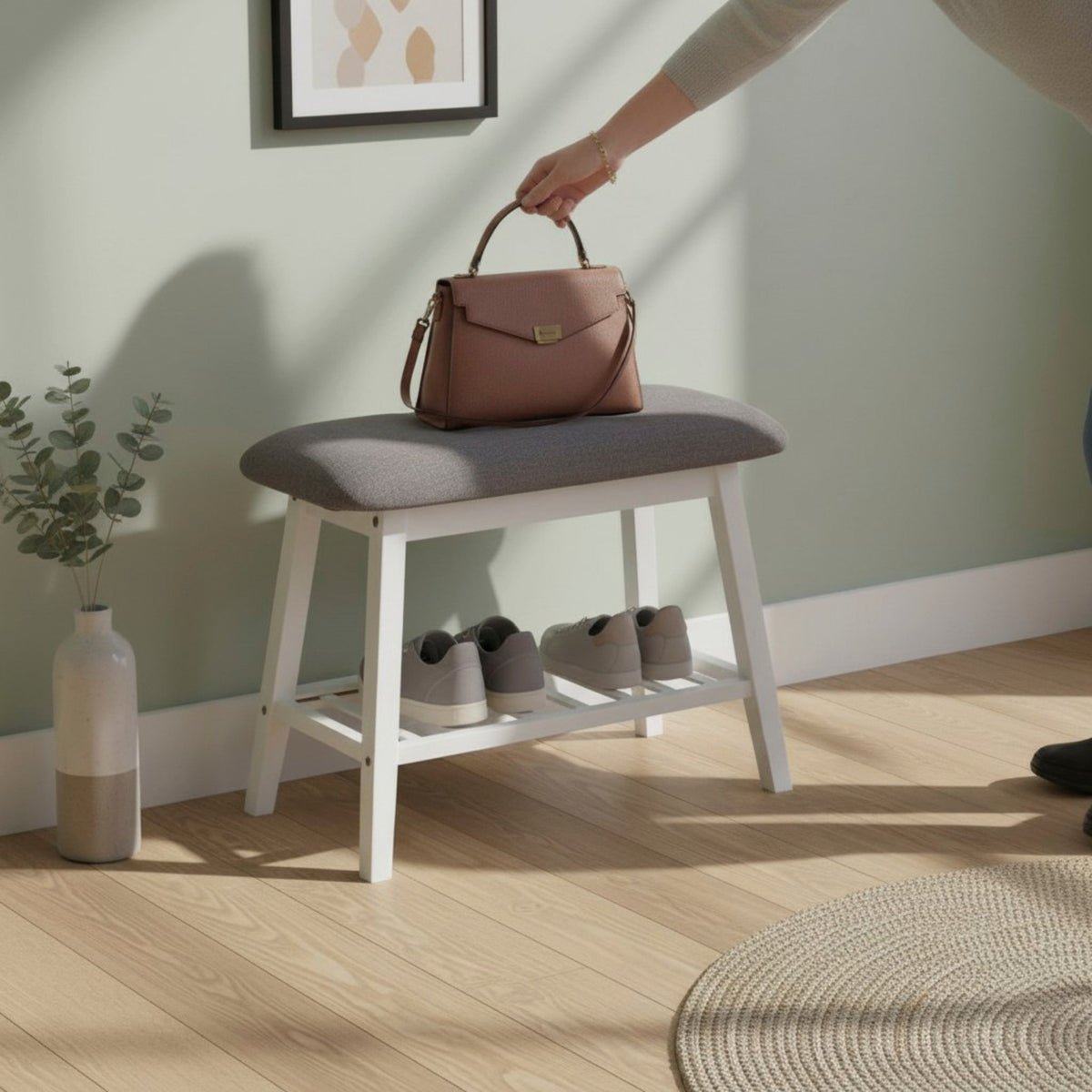 HAKU Möbel Schuhbank aus Textil mit Bambus in Grau B 60-100 cm H 44 cm, 60 x 30 cm, H 44 cm