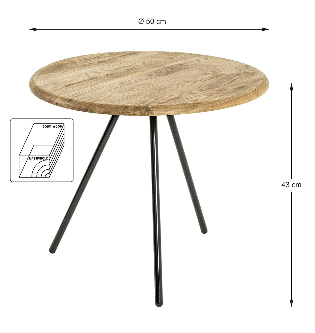 HAKU Möbel Beistelltisch aus Massivholz in Braun H 40-43 cm Ø 40-50 cm, Ø 50 cm, H 43 cm