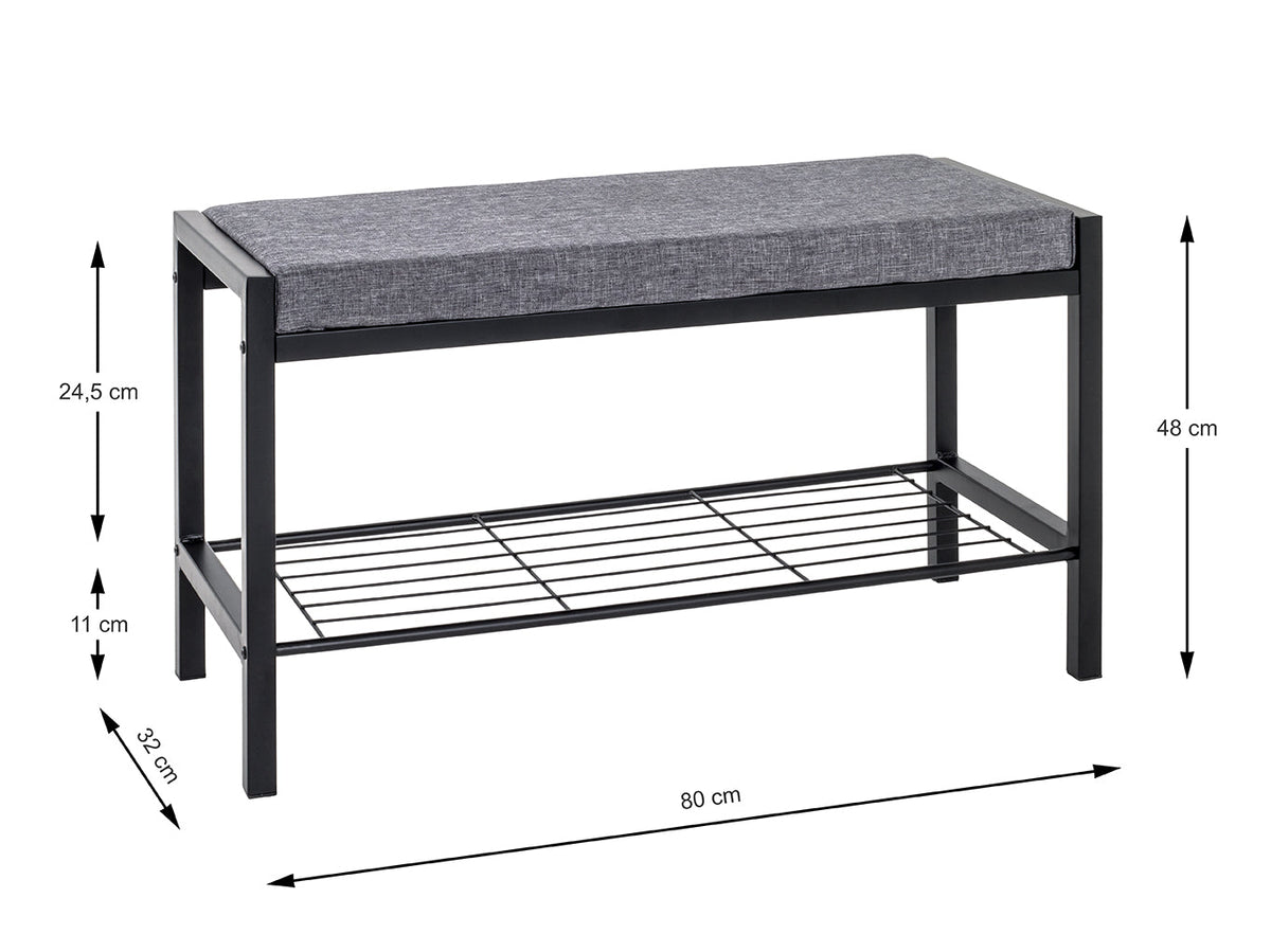 HAKU Möbel Schuhbank aus Metall gepolstert in Schwarz 80 x 32 x 48 cm