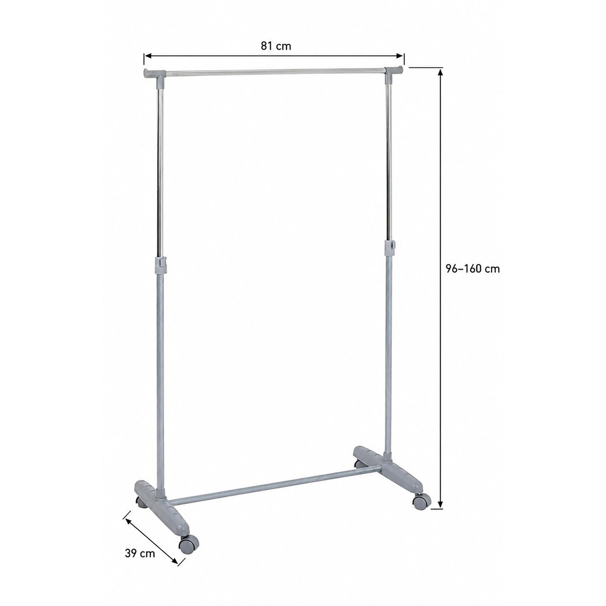 HAKU Möbel Rollgarderobe aus Metall höhenverstellbar in Grau