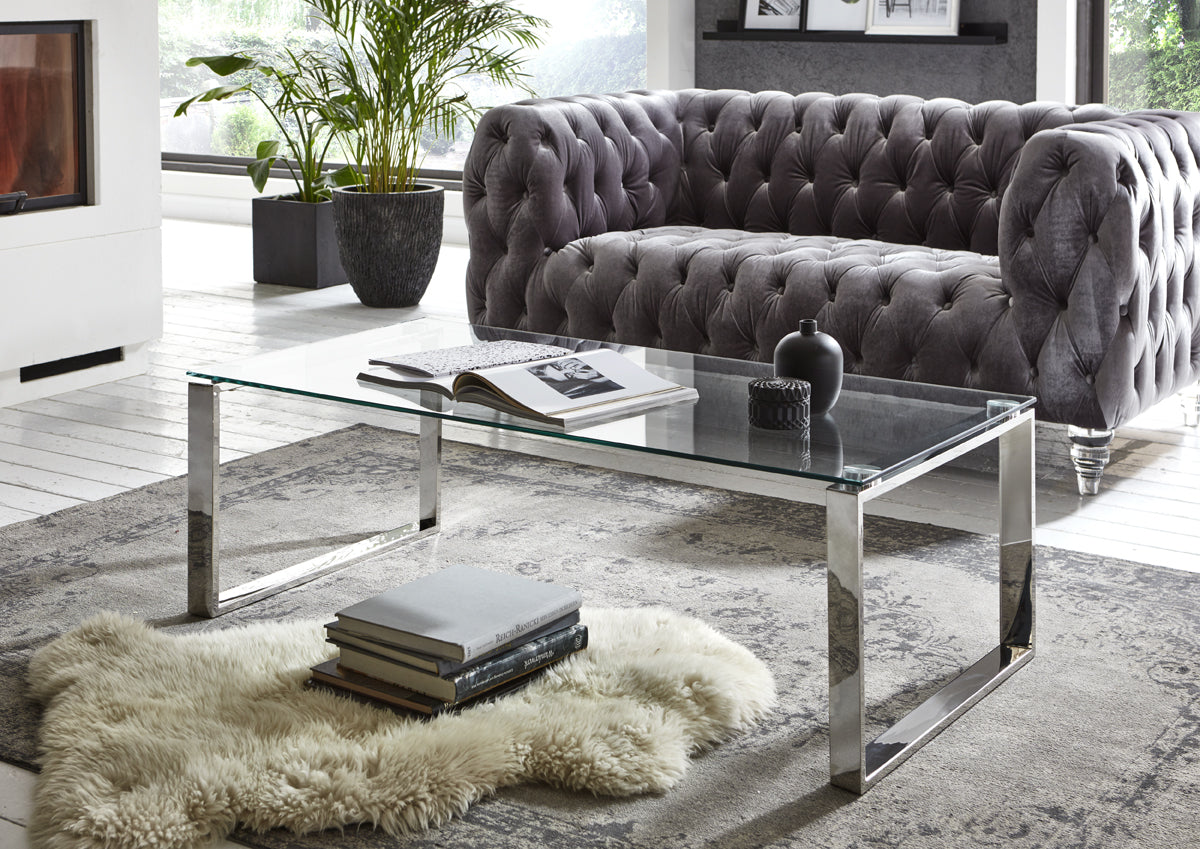 HAKU Möbel Couchtisch aus Metall mit Glas in Silber