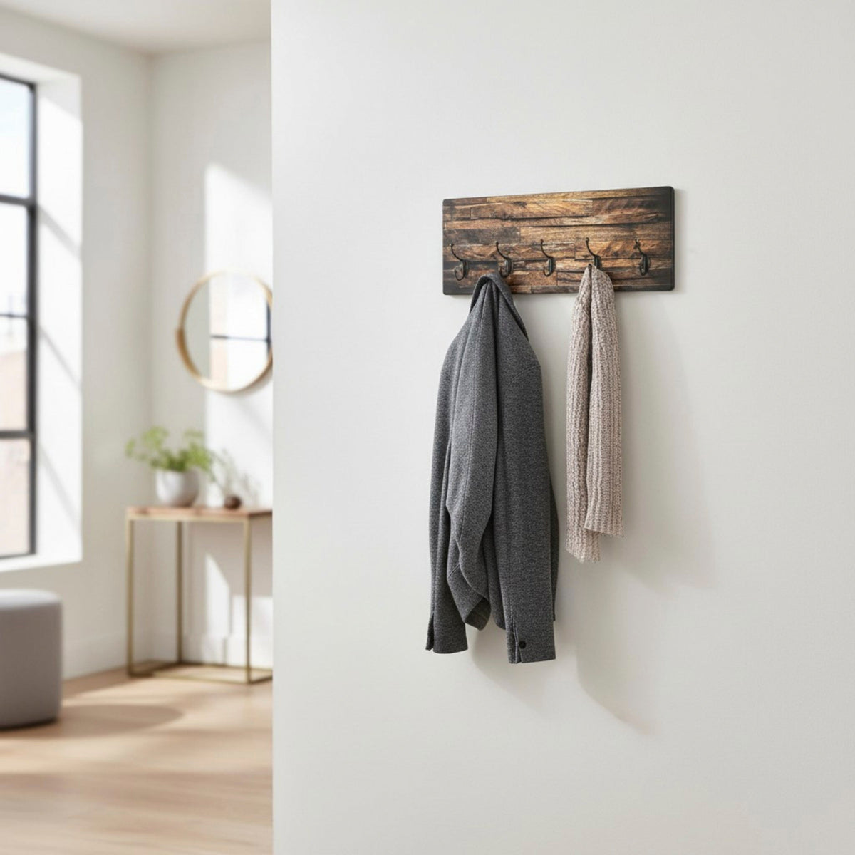 HAKU Möbel Wandgarderobe aus MDF Motiv Parkett in Braun 60 x 8 x 25 cm
