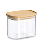 Vorratsglas mit Bambusdeckel, rechteckig, transparent, modernes Design für Küche und Lagerung.