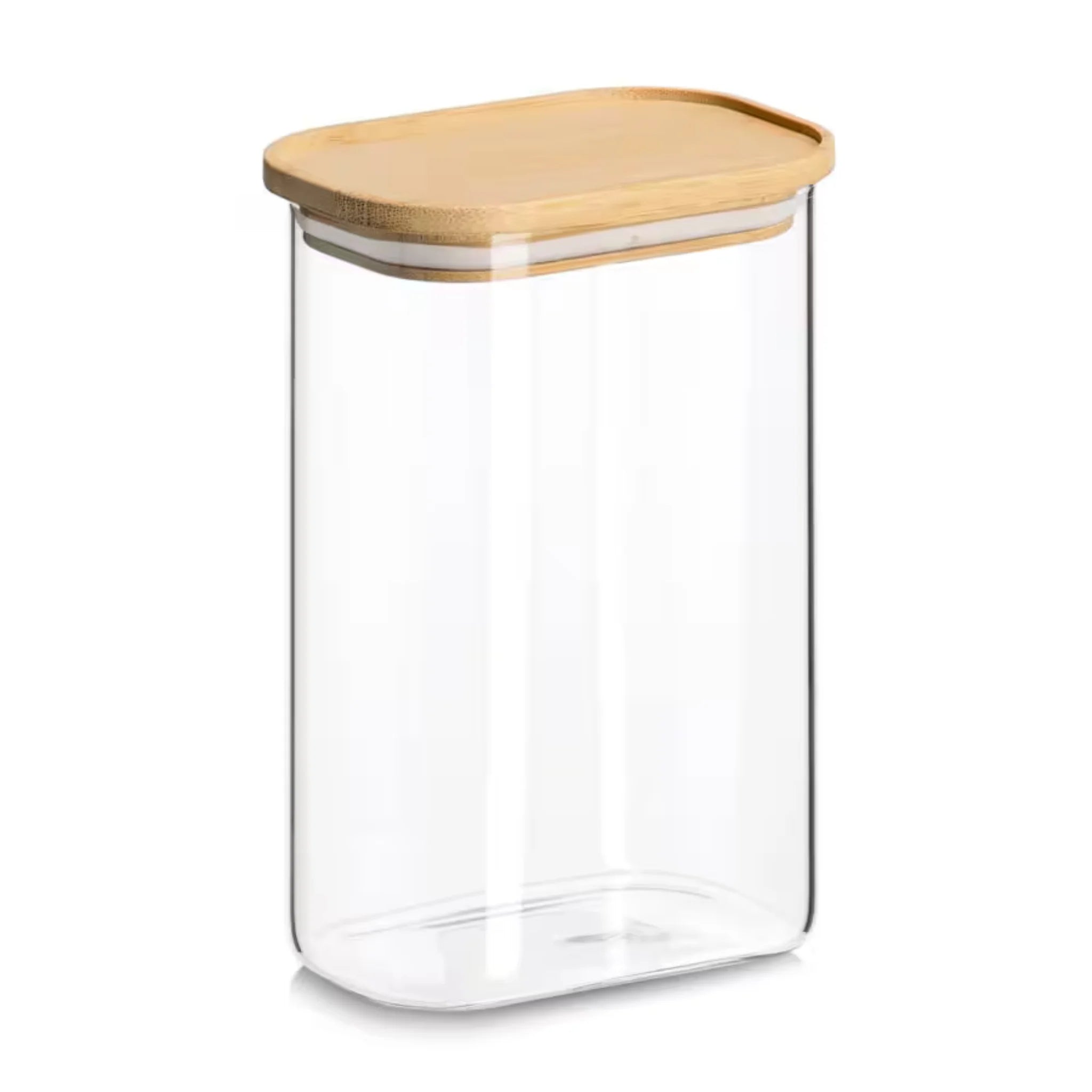 Vorratsglas mit Bambusdeckel, rechteckig, 1,5l, luftdicht verschlossen, modern