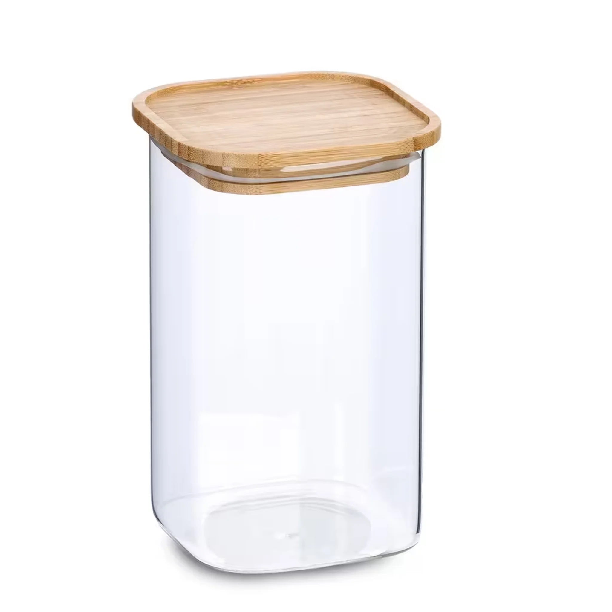 Vorratsglas mit Holzdeckel, luftdicht, eckig, transparent, Küchenbehälter